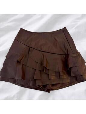 NWT Chocolate brown leather mini skirt/skort.
